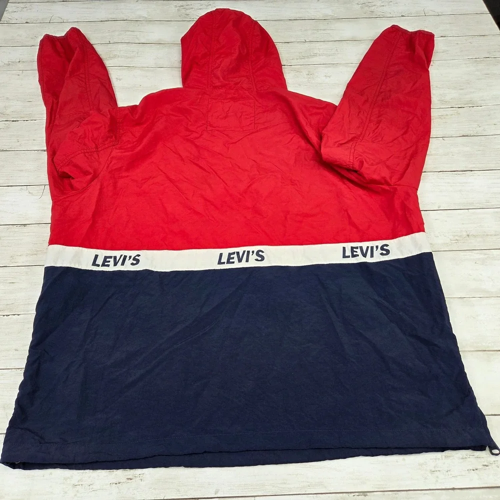 Levi's Colorblock Windbreaker Anorak Jacket Mens XL Red Navy Blue Half Zip Logo